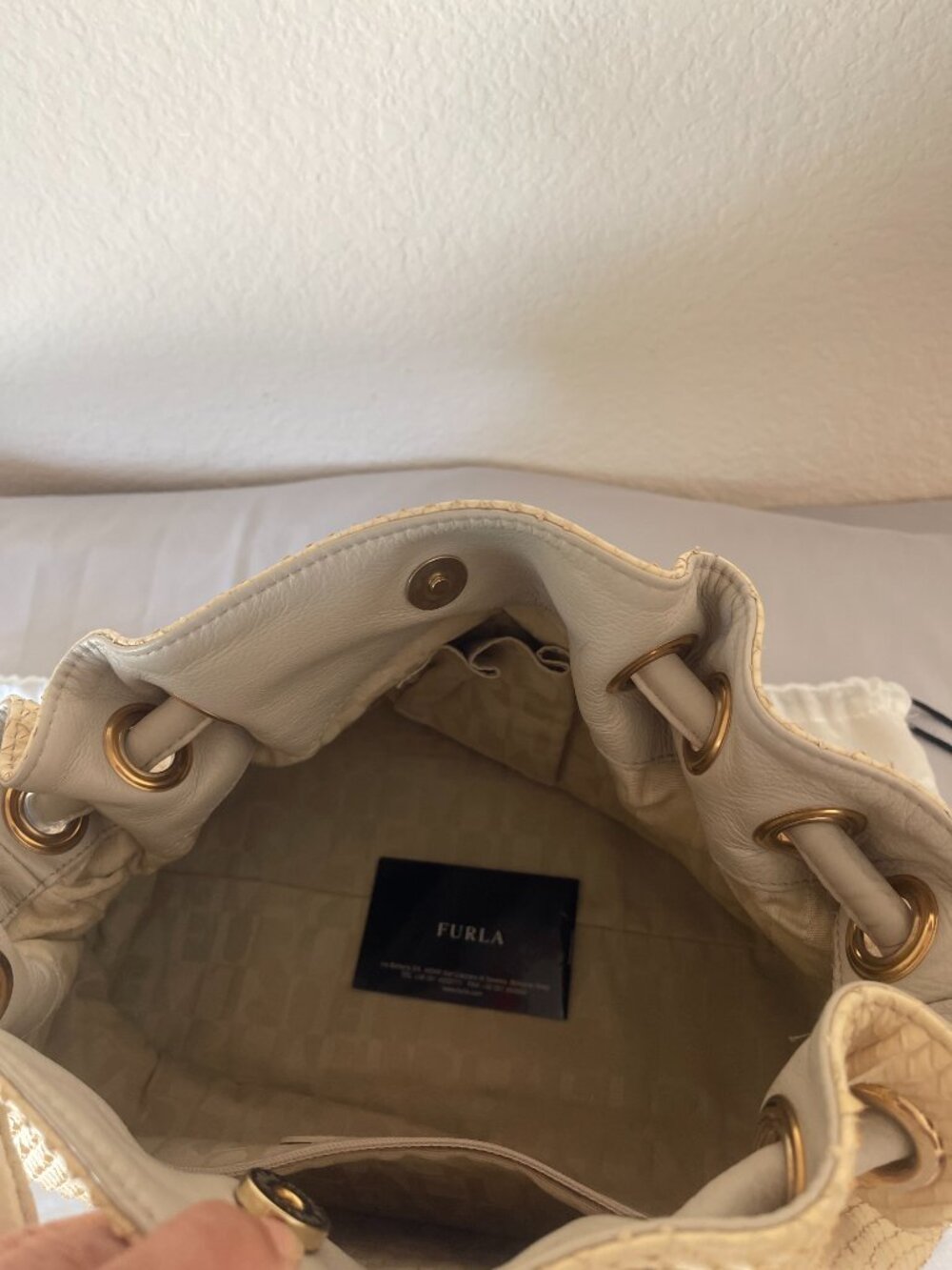 Furla Ivory Snake Embossed Leather Bag - Picture 3 of 3